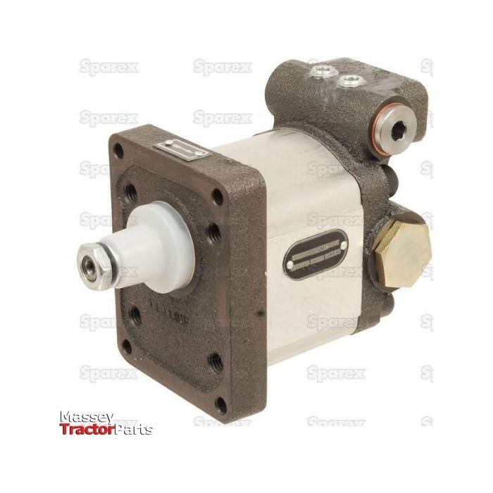 A metallic mechanical component with a cylindrical extension and multiple connecting points, placed against a white background. The image has faint text 'Sparex' printed repeatedly. Product Name: Single Hydraulic Pump - S.61062, Brand Name: Sparex, with a maximum pump speed of 3000 rpm.