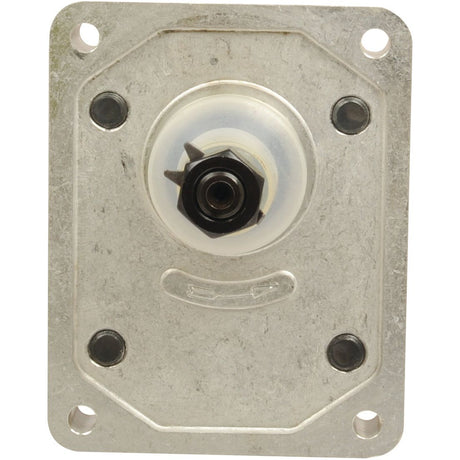A Single Hydraulic Pump (S.62214) from the Sparex brand, featuring a rectangular metal body with four screws in each corner and a central round plastic piece secured by a black nut, often used in Case IH machinery.