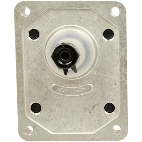Rectangular metallic panel with four screw holes at the corners and a central black protruding component, suitable for Case IH pump type applications. This is the Sparex S.62215 Single Hydraulic Pump.