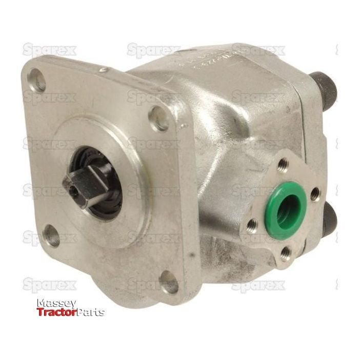 Single Hydraulic Pump - S.67465 with a silver finish and green inlet, featured on a Sparex branded background. The text "Massey Tractor Parts" is displayed in the bottom-left corner. This pump offers anti-clockwise rotation for optimal performance.