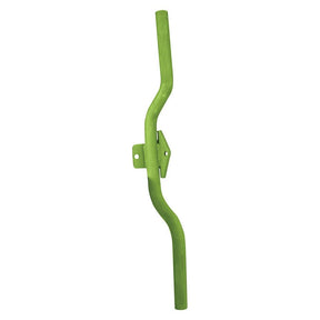 A bright green, irregularly curved metal rod with a mounting bracket attached at the center, compatible with RH & LH fitting (Dowdeswell part number 054000), known as the Skimmer Stalk from Sparex, part number S.78447.