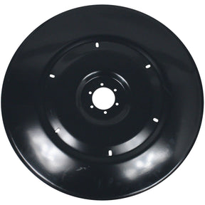 Product Description: The Sliding Saucer by Sparex is a black metal circular disk measuring 875mm in outer diameter, featuring six small holes near the center and a large central hole. Its glossy surface reflects light, underscoring its precision engineering. This Sparex component is designed to meet OE Reference specifications (Replacement for Deutz-Fahr 06588641), ensuring perfect alignment of hole centers for optimal performance. Part No.: S.119607.