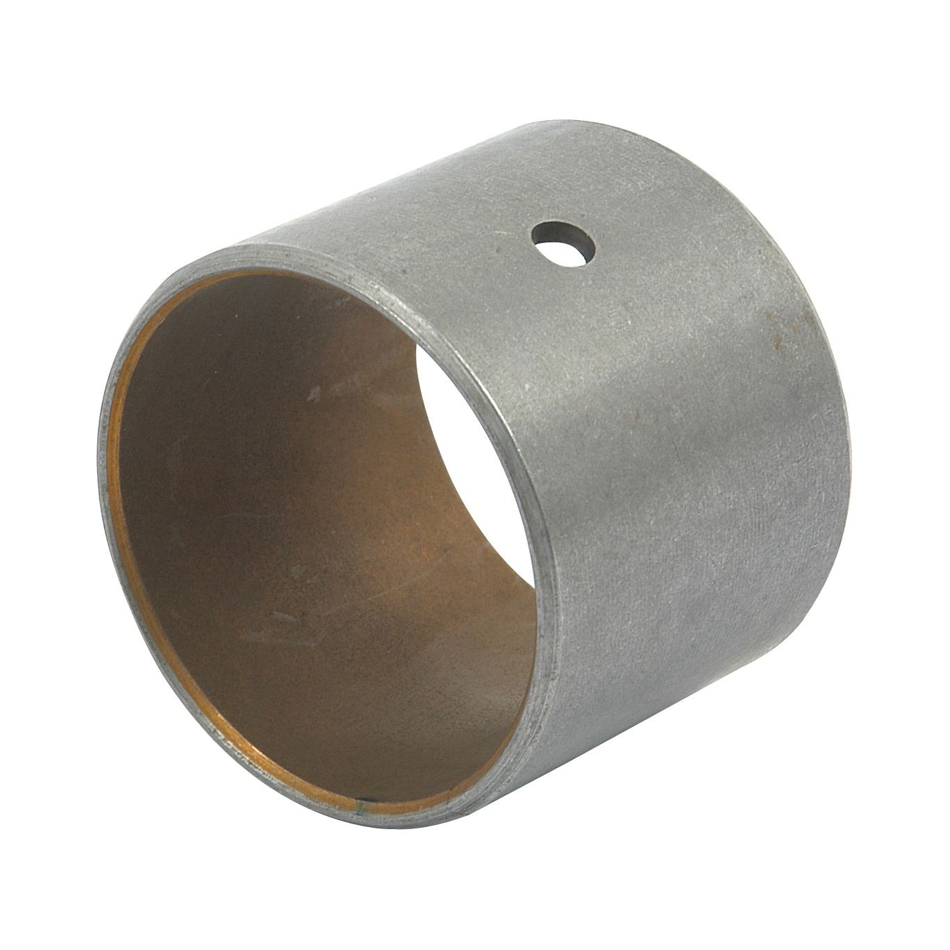 A Sparex Small End Bush (Sparex Part No. S.42247) cylindrical metal bushing with an inner diameter of 38.1mm, featuring a single round hole near the top, compatible with Massey Ferguson equipment.