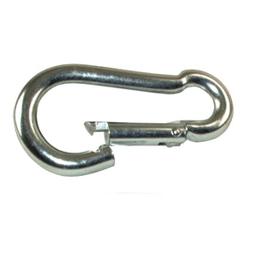The Snap Hook by Sparex (Part No. S.4274), measuring 12mm in diameter and 140mm in length, is a robust metal carabiner featuring a spring-loaded gate. It is crafted from mild steel and zinc-plated for enhanced protection, making it perfect for secure connections.