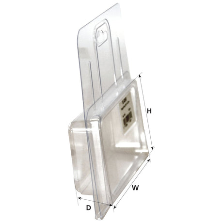 Sparex Snappack - Deep (103 x 58 x 23mm) packaging, labeled with dimensions height (H), width (W), and depth (D), features a clear plastic design and includes a hanging tab at the top. Product ID: S.4353.