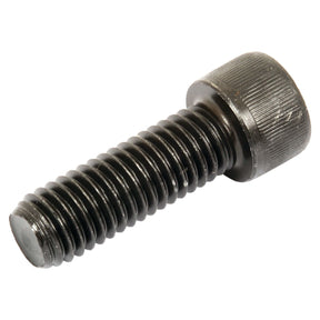 On a white background, a Sparex Socket Capscrew (1/2''x1 1/2'' UNC, BS2470-1936) with a black metal finish is displayed, featuring a cylindrical head and threaded body that provide impressive tensile strength.