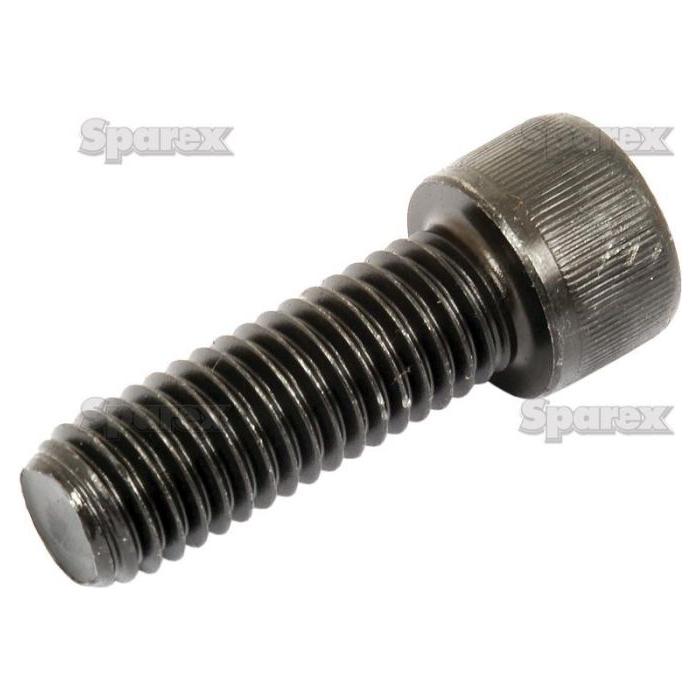 A close-up of the black metallic 1/2''x1 1/2'' UNC (BS2470-1936) Socket Capscrew from Sparex Part No.S.11682 highlights its impressive tensile strength and precision in Imperial measurements.