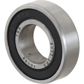 A single, cylindrical deep groove bearing with a metal outer ring and a black rubber seal, labeled "60022RS" and "S.18034", is referred to as the Sparex Deep Groove Ball Bearing (6002-2RS) - S.18034 from the brand Sparex.