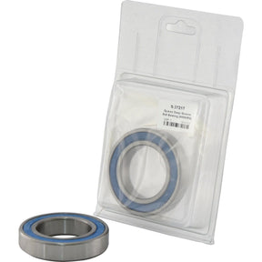 A sealed Sparex Deep Groove Ball Bearing (60092RS) - S.27217 rests on a flat surface next to its packaged counterpart in a clear plastic pouch, showcasing the label with item details and a barcode, including the model number 60092RS.