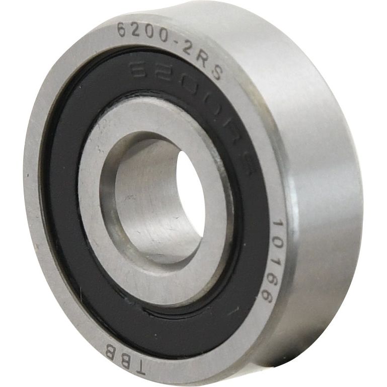 Close-up of the Sparex Deep Groove Ball Bearing (62002RS) - S.18082 with black seals, showcasing its deep groove design. The markings "6200-2RS" and "10166" are precisely engraved on its surface.