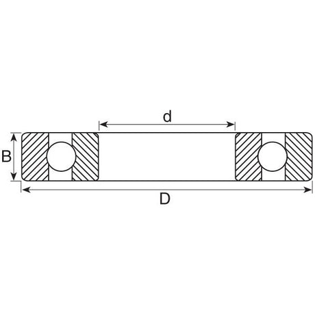 Technical drawing of a cross-sectional view of the Sparex Deep Groove Ball Bearing (62062RSC3) - S.27409, labeled with the dimensions B (outer width), D (outer diameter), and d (inner diameter).