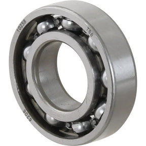 Close-up of a Sparex Deep Groove Ball Bearing (6206Open) - S.18056, featuring multiple spherical balls held in a circular frame. This bearing is compatible with Ford/New Holland machinery.