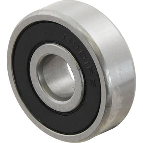Close-up image of a single Sparex Deep Groove Ball Bearing (63012RS) - S.18131 featuring a black rubber seal, used in mechanical applications to reduce friction.