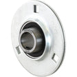 Close-up of the Sparex Three Bolt Flanged Unit (USPF204), part number S.18195, featuring a round metal bearing assembly with a 20mm bearing, central cylindrical hole, flange, and mounting slots. Markings read "TGBSB204," "USPF204," and "PF204." The surface has a metallic finish.