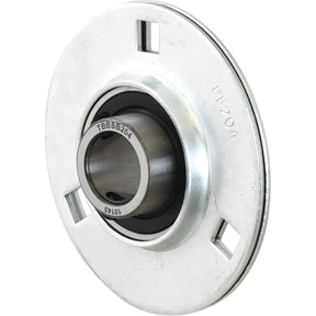 Close-up of the Sparex Three Bolt Flanged Unit (USPF204), part number S.18195, featuring a round metal bearing assembly with a 20mm bearing, central cylindrical hole, flange, and mounting slots. Markings read "TGBSB204," "USPF204," and "PF204." The surface has a metallic finish.