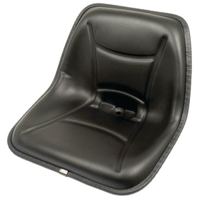 The Sparex Seat Assembly - S.2112, a black molded plastic seat compatible with John Deere equipment, features a contoured design and a small drain hole in the center.