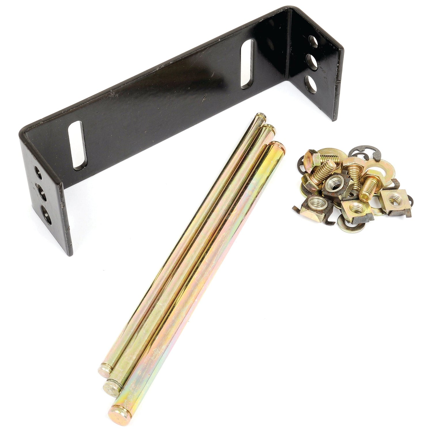 Sparex Seat Assembly - S.2112, featuring three long cylindrical rods and an assortment of nuts, bolts, and washers, all arranged on a white background.