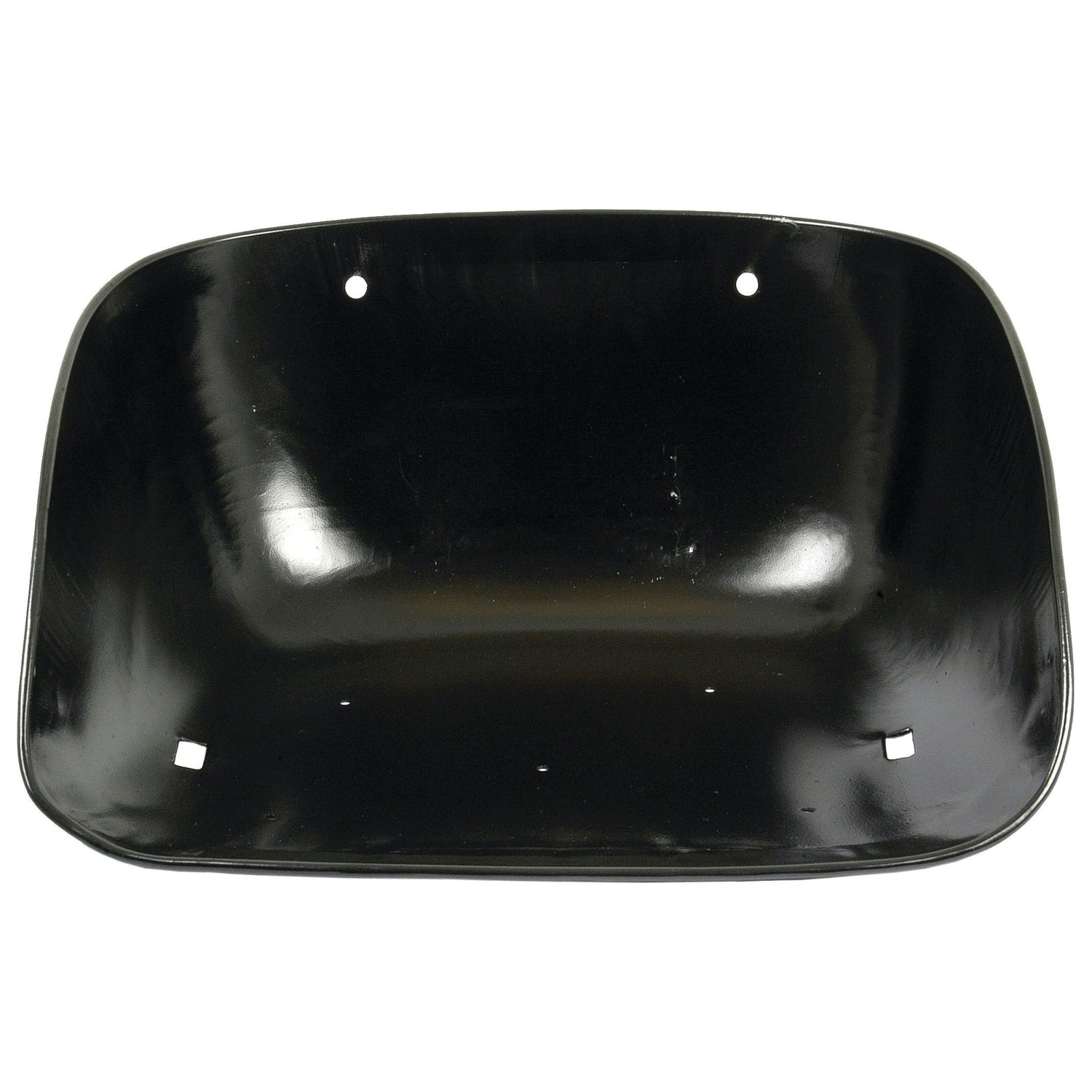 The Sparex Seat Assembly (Sparex Part No. S.61144), branded by Sparex, is a black plastic tray with rounded corners, four small holes, and a glossy finish, reminiscent of a Massey Ferguson seat pan.