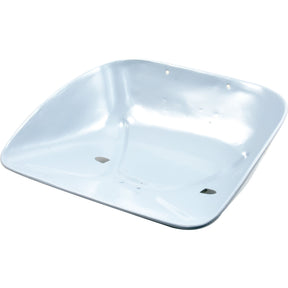A large metal tub, painted white, with two small holes near the top edge, reminiscent of the sturdy Sparex Seat Assembly (Sparex Part No. S.66955).