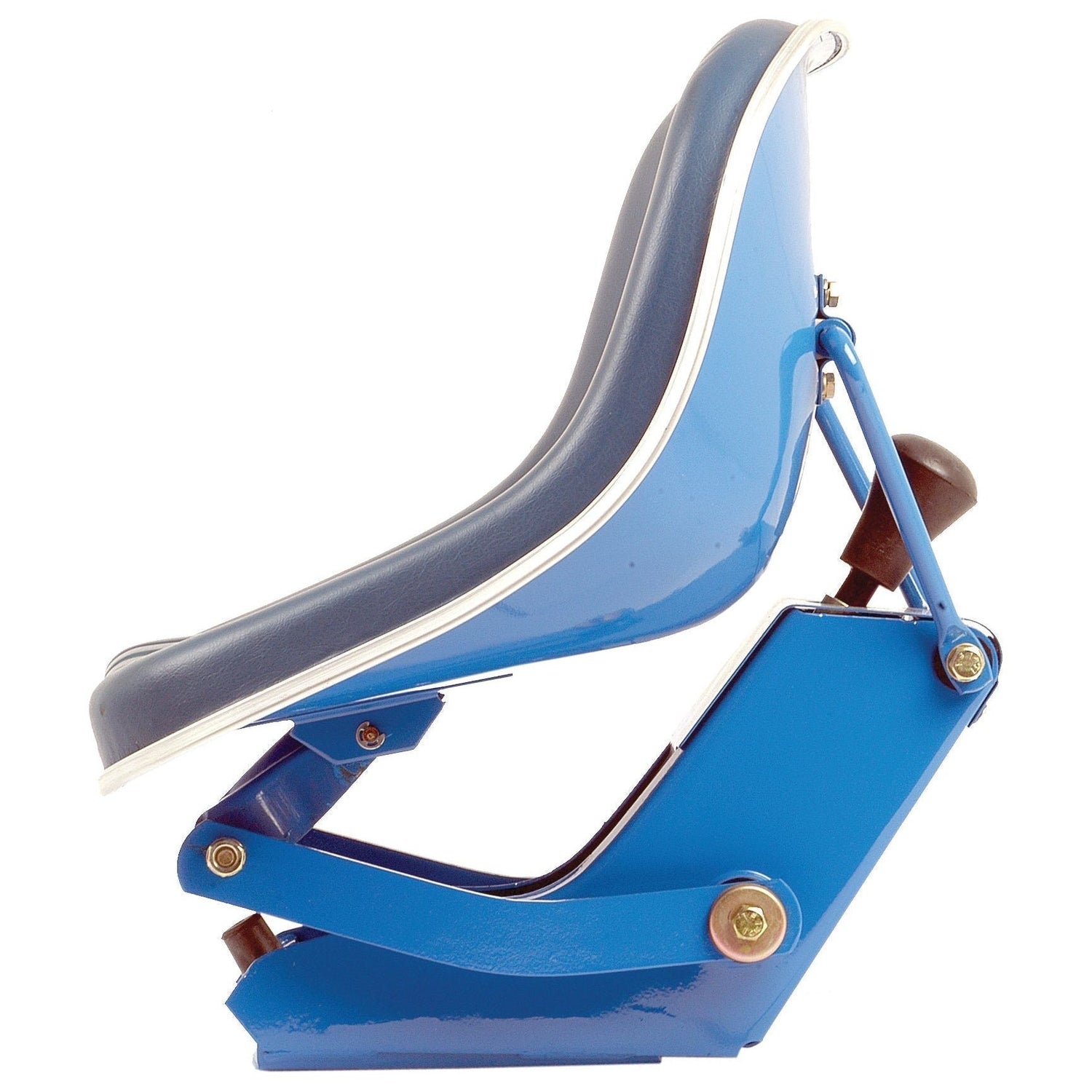 A side view of the Sparex Seat Assembly (Sparex Part No.S.7869) in blue and black, featuring visible adjustment mechanisms and mounting bolts, reminiscent of the precision found in Case IH equipment.