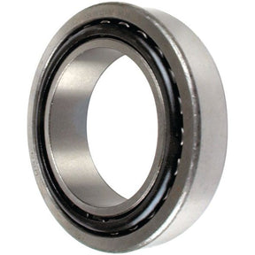Close-up of a Sparex Taper Roller Bearing (30203) - S.27266 with a circular shape, showcasing the outer and inner rings along with the ball elements inside. The object appears silver and metallic, exemplifying the high quality you'd expect from Sparex.