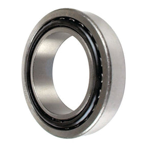 A close-up image of a silver cylindrical ball bearing, displaying the inner and outer rings with ball bearings in between. This detailed view highlights the precision of a Sparex Taper Roller Bearing (30309) - S.18234, emphasizing its reliability and durability in various applications.
