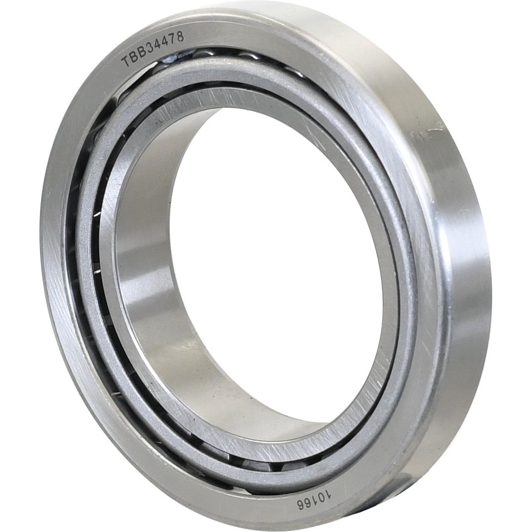 A metric metal ball bearing with the engraved code "TBB34478," featuring an inner and outer ring, is visible on a white background. This precision Sparex Taper Roller Bearing (34306/34478) - S.57731 ensures optimal performance in various applications.