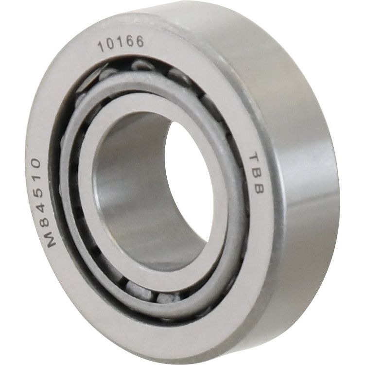 Close-up image of a single Sparex Taper Roller Bearing (84510/M84548) - S.18509 with engravings "10166," "M84510," and "TBB" on the outer race, compatible with Sparex equipment and Case IH / International Harvester machinery.