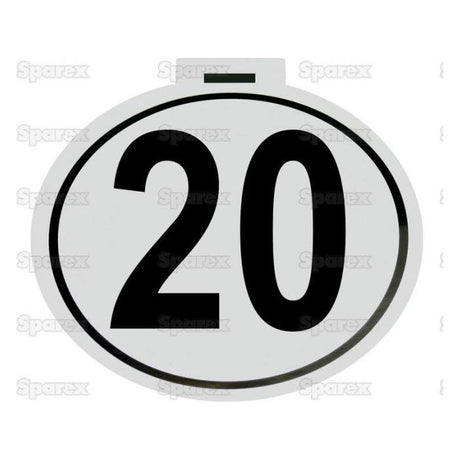Sparex Speed Limit Sign 20KM/H - S.31362, featuring the number 20 in bold black font on a white background, suitable for various settings.