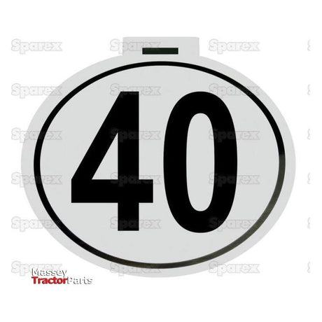 A circular white sign with a thick black border displays the number '40' in large black font, identified as the Speed Limit Sign 40KM/H - S.31364. The words "Massey Tractor Parts" and "Sparex" are faintly visible in the background, providing manufacturer information from Sparex.