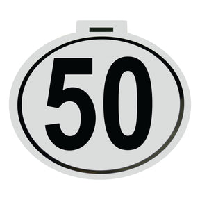 The Sparex Speed Limit Sign 50KM/H - S.31368 features a white circular background with a black border and displays the number "50" in large black digits, providing clear information for drivers.