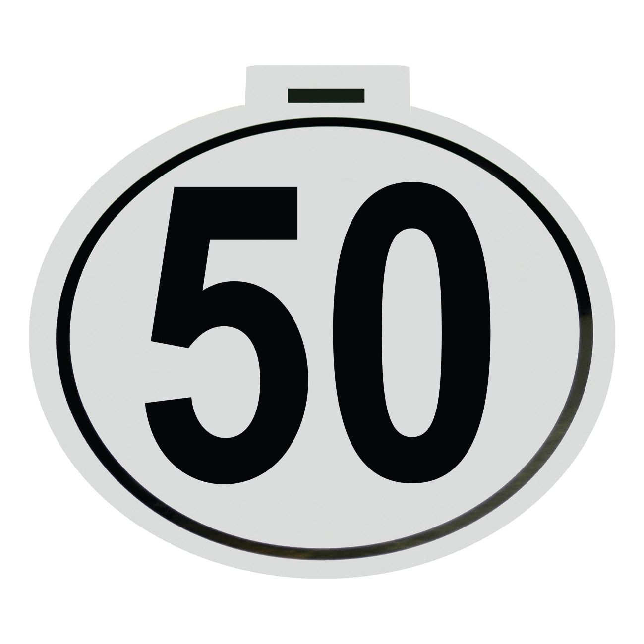 The Sparex Speed Limit Sign 50KM/H - S.31368 is a circular road sign with a white background, black border, and large black number "50" in the center, making it ideal for informing drivers of the speed limit.