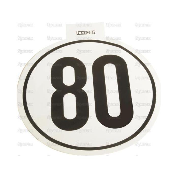 A circular white sign, branded as Sparex's Speed Limit Sign 80KM/H - S.31365, features the number "80" in large, black print and is suitable for both urban and rural settings.