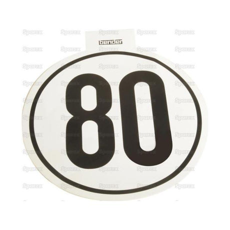 A circular white sign, branded as Sparex's Speed Limit Sign 80KM/H - S.31365, features the number "80" in large, black print and is suitable for both urban and rural settings.