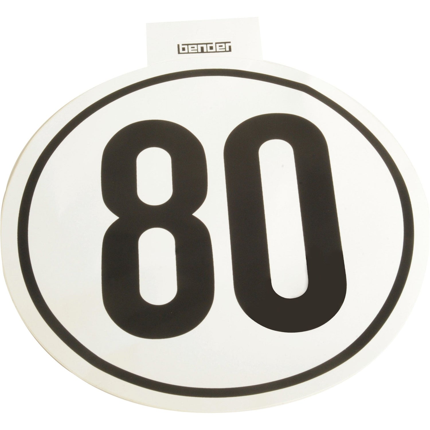 The Sparex Speed Limit Sign 80KM/H - S.31365 is a circular white sign with a black border, displaying the number 80 in bold black font. The word "bender" appears at the top of the sign, making it suitable for various applications.