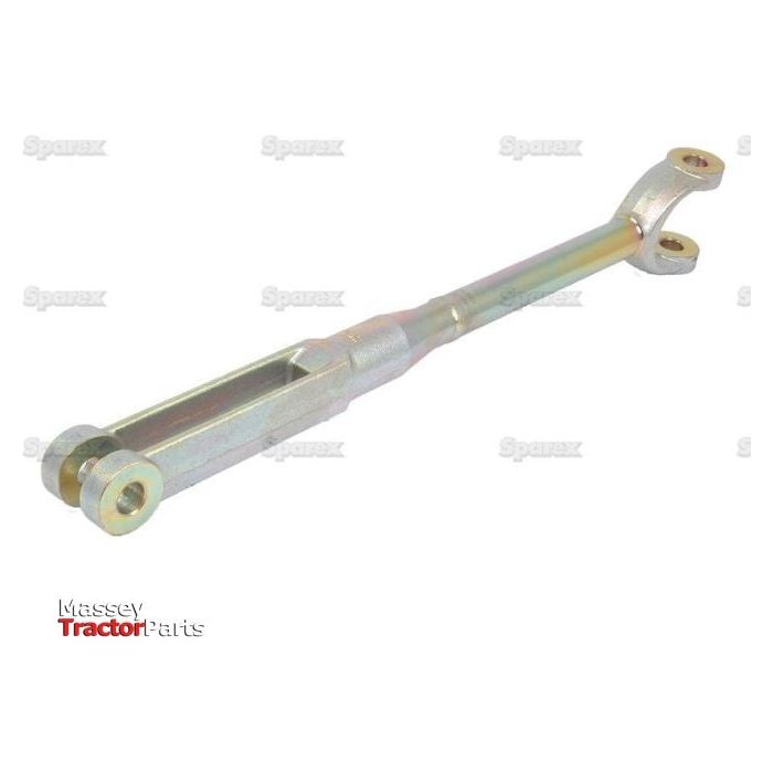 The Sparex Levelling Box Assembly (Sparex Part No. S.40969) features adjustable stabilizer bars with a metallic finish and multiple attachment points at both ends, making it compatible with Massey Ferguson models for enhanced versatility.