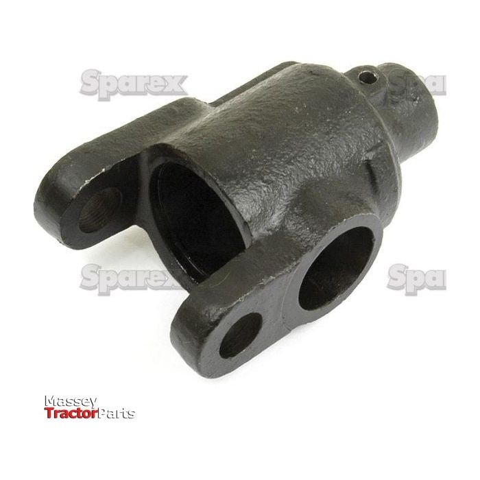 A black metal Levelling Box Gear Housing with two mounting holes and a cylindrical opening, branded "Sparex" and "Massey Tractor Parts," suitable for Ford/New Holland.