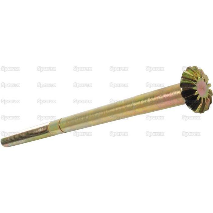 Close-up of the Sparex Levelling Box Shaft (3/4 UNC - Splines 15, Part No. S.235) featuring threading on one end and a distinctive patterned head on the other, highlighting its shaft length. Set against a white background with a watermark, this component is suitable for Case IH / International Harvester applications.