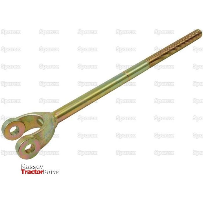 An image of a yellow-green Levelling Box Yoke - 7/8 UNC (Sparex Part No. S.17400) metal spare part with two eyelet holes on one end and a threaded section on the other, resembling parts used in International Harvester equipment, against a light background with repetitive text watermarks and the Sparex logo.