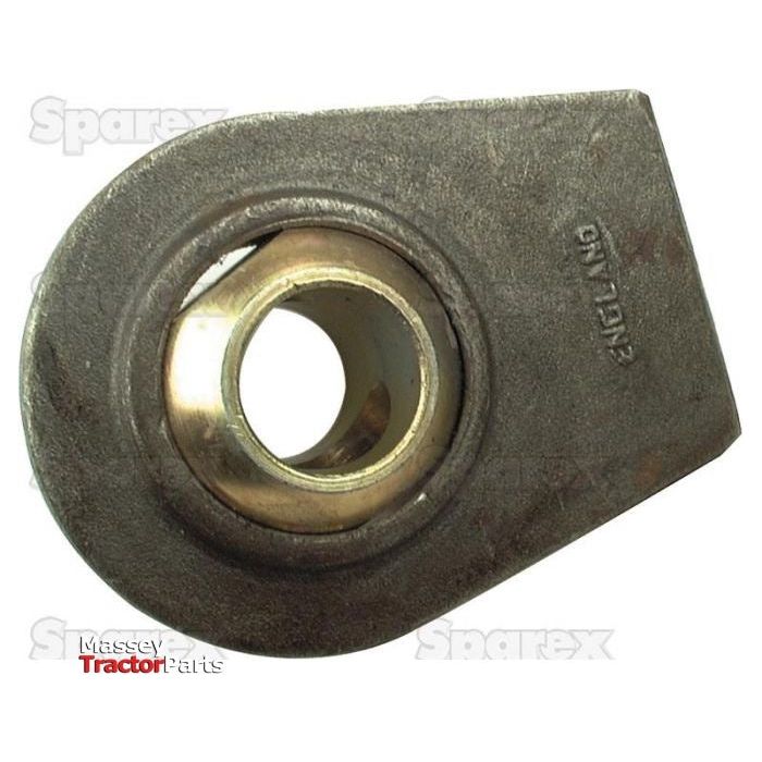 Close-up of a metal tractor part with a circular opening in the center, showcasing its precise working length. The words "EQUAL KD" are inscribed on the right side. The background has faint, repetitive text saying "Sparex." This product is named Lower Link Weld On Ball End (Cat. 1/2), and its Sparex Part No. is S.3270.
