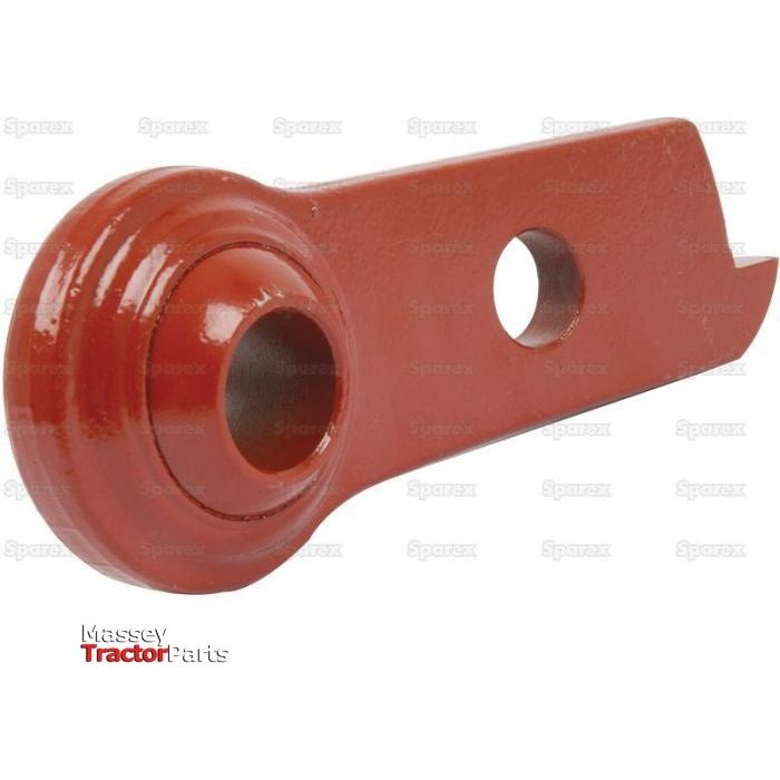 Lower Link Weld On Ball End (Cat. 2) LH, Sparex Part No.S.60024, featuring a red metal finish with a circular hole and flat edge, designed for connection or mounting on Massey Ferguson models. The background subtly showcases the "Sparex" text pattern.