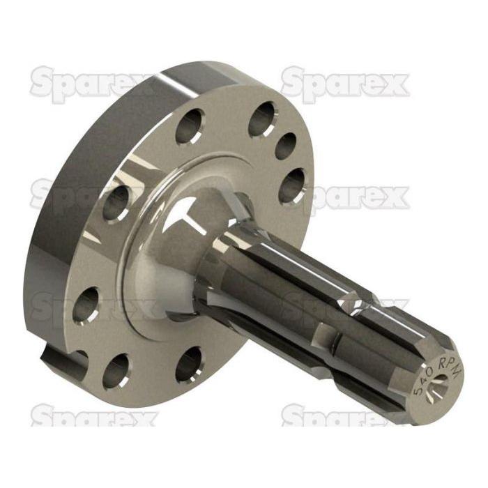 A PTO Shaft (S.260164) by Sparex, featuring a metal flange end with multiple holes and a notched design suitable for 540RPM PTO shafts, is displayed against a white background. The brand "Sparex" is subtly repeated in the backdrop. Ideal for Massey Ferguson machinery.
