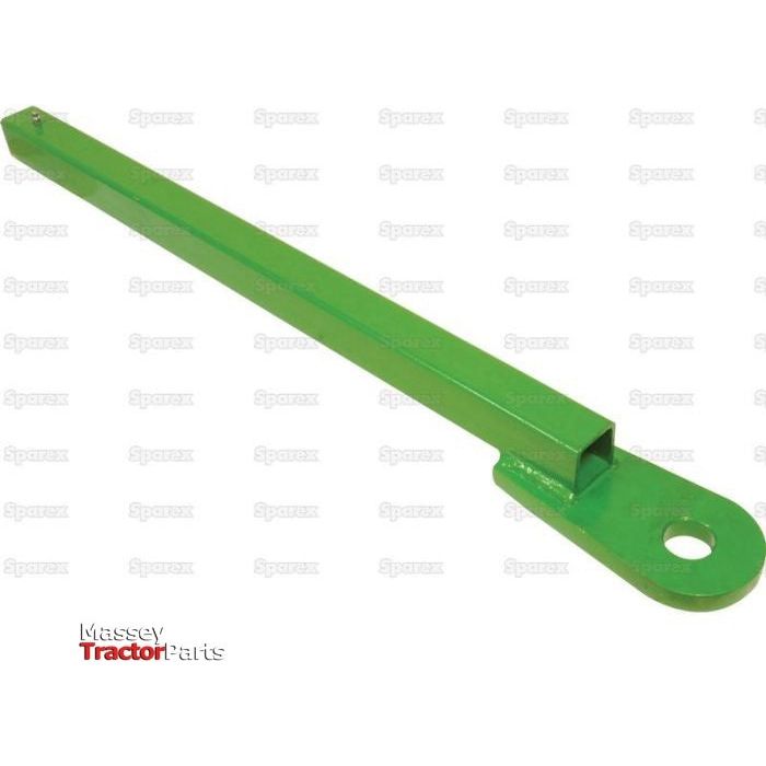 A green metal bar with a looped end, resembling the Pickup Hitch Lift Arm Tube (Sparex Part No. S.29736) from Sparex. The background features a repeated logo pattern.