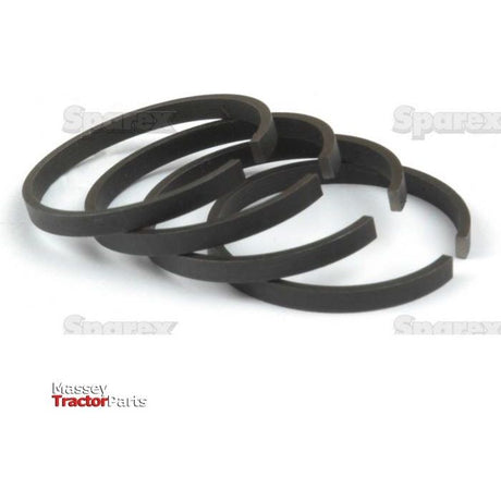 Five black piston rings, including a 26mm piston ring from the Hydraulic Piston Ring (Sparex Part No.S.3354), are arranged in a spiral layout with the Massey Tractor Parts logo in the lower left corner.