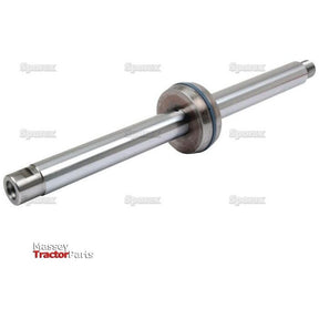 A metal tractor shaft part with a central bearing, labeled "Massey Tractor Parts," and watermarked with the word "Sparex." This component, known as the Power Steering Rod - S.57879 by Sparex, is specifically designed for 2WD models and includes a 3/4'' UNF male fitting.