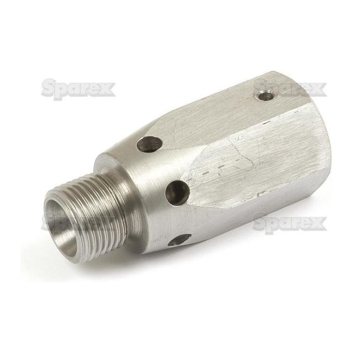 The Sparex Hydraulic Relief Valve (Sparex Part No. S.17265) is a cylindrical metal adapter with a threaded end and multiple holes along its body, used for connecting and securing mechanical parts in Ford / New Holland tractors.