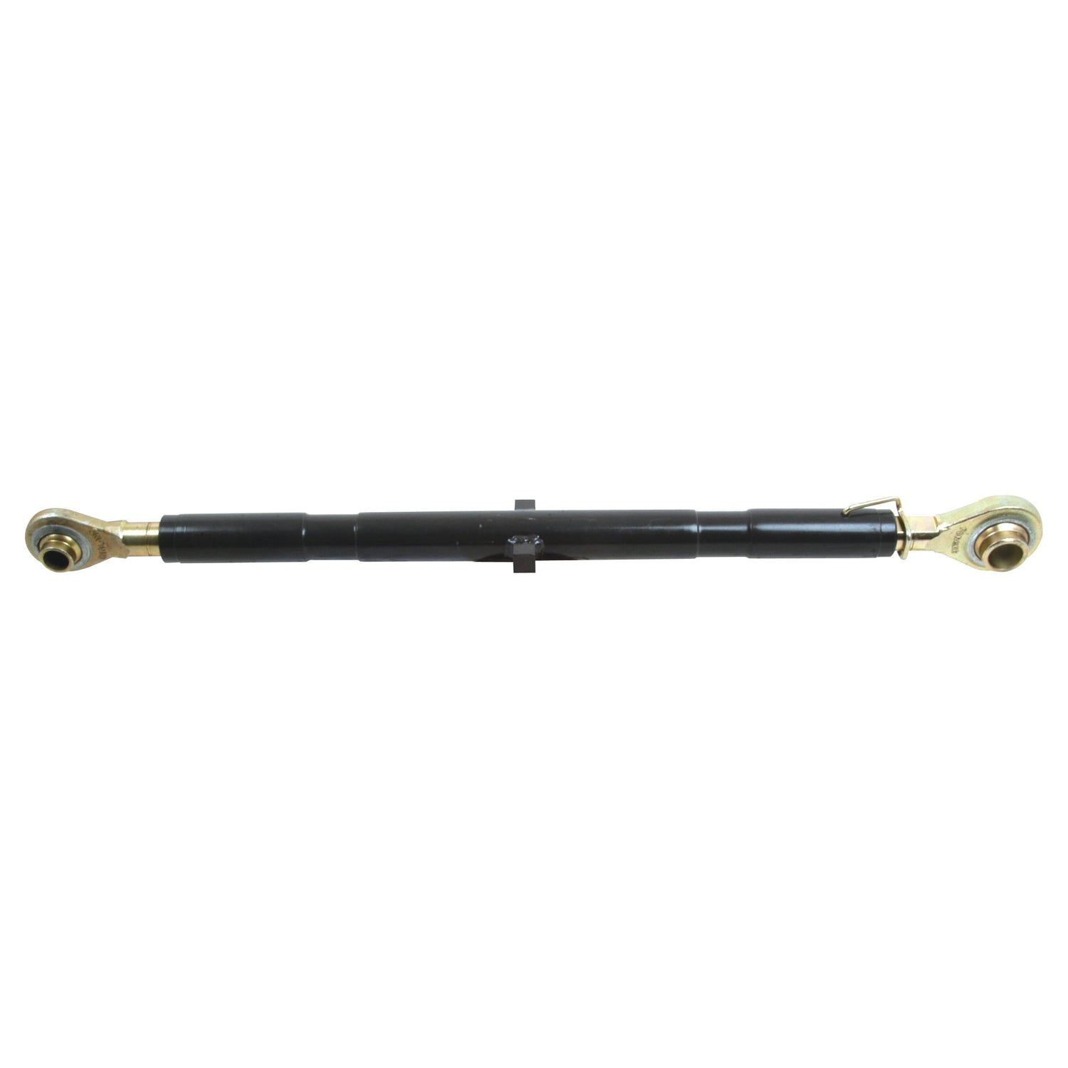 Introducing the Sparex Top Link (Cat.1/2) Ball and Ball, 1 1/16'', Min. Length: 670mm - S.588: a cylindrical black hydraulic top link with metal connectors at both ends, designed for seamless integration with agricultural machinery. Featuring robust Tractor End fittings, this top link ensures durability and reliable performance in demanding farm environments.