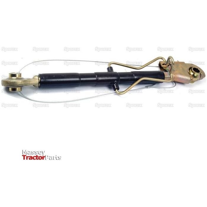 Image of a Sparex Top Link Heavy Duty (Cat.2/2) Ball and Q.R. Hook, 1 1/4'' against a white background, featuring a robust black and gold rod with connecting ends. The logo "Massey Tractor Parts" is in the bottom left corner. The product has a minimum length of 622mm and is labeled as S.42059.