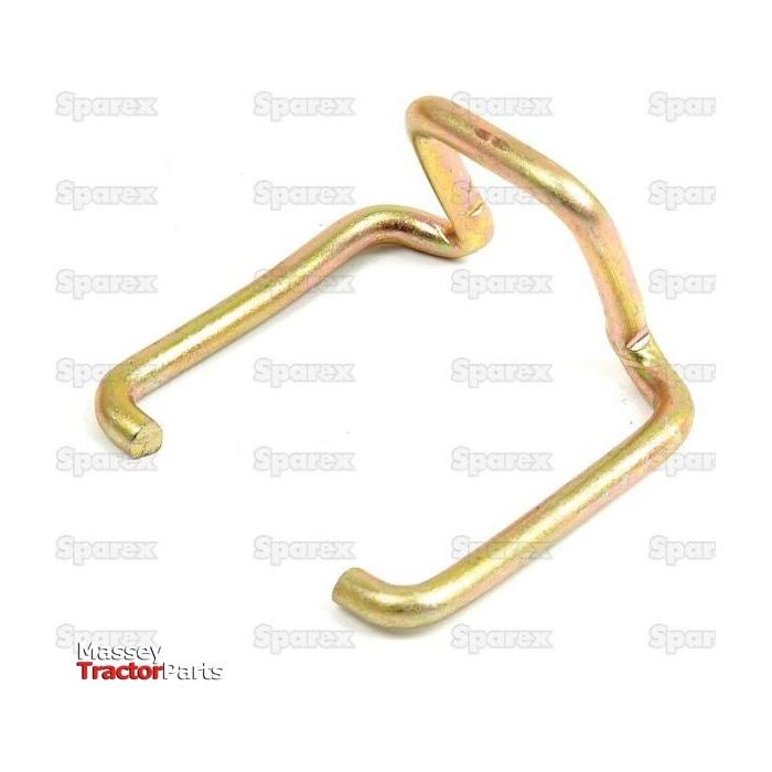 A Top Link Locking Clip for Massey Ferguson tractors, featuring a golden finish and a curved, rectangular shape. Background includes faint text reading "Sparex" repeatedly. Ideal as the Sparex Part No.S.439 metal retaining clip for tractor parts.