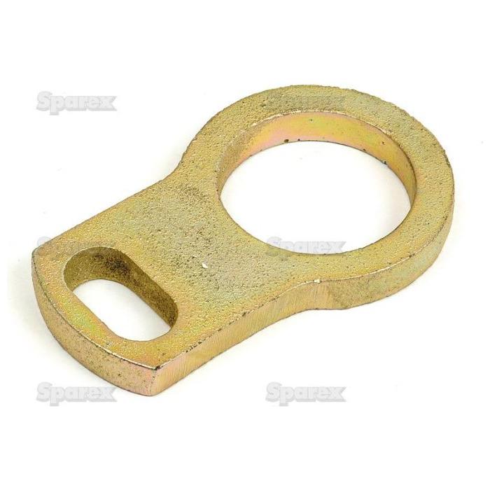 The Top Link Retainer Plate (Sparex Part No. S.17353) is a metal tool from the Sparex brand, featuring a large rounded hole and a smaller rectangular opening. It is commonly used in Case IH International Harvester machinery for mechanical purposes or as a lifting eye.